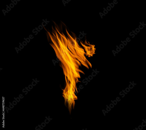 Flame, heat or light on black background with color texture and pattern of burning energy. Fire line, fuel or flare isolated on dark mockup design or explosion at bonfire, thermal power or inferno