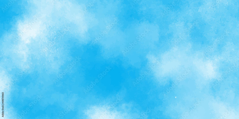 Defocused and blurry wet ink effect sky blue color watercolor background, blurred and grainy Blue powder explosion on white background, Fluffy, puffy, fresh and shiny clouds on a windy sky.	
