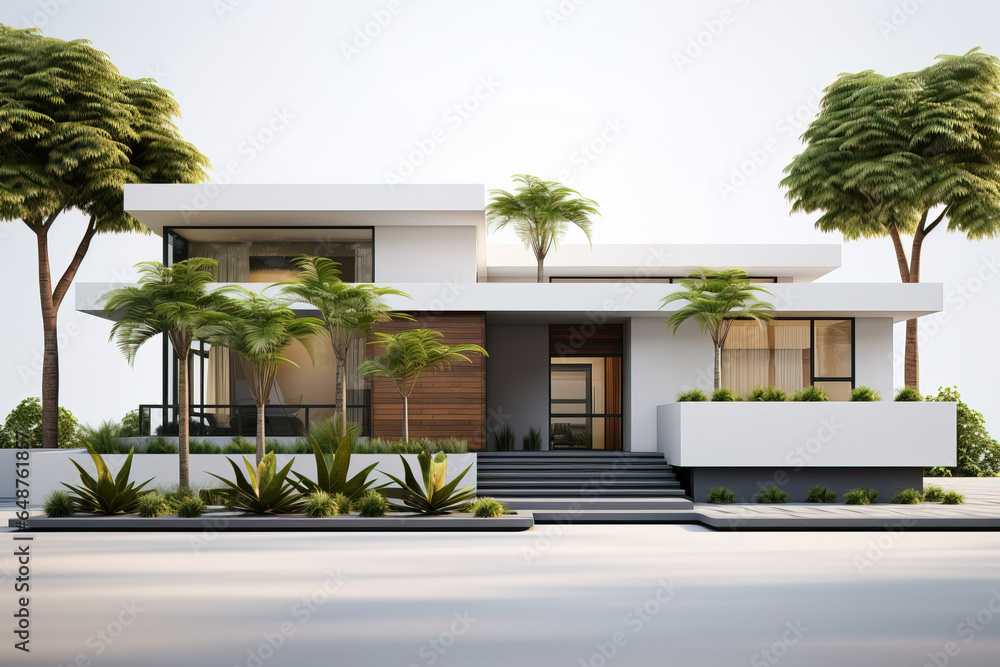 modern white house with trees over a white background modern white house with trees over a white background