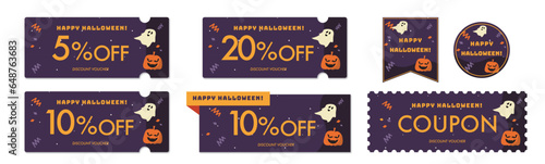 ハロウィンセールに使えるカボチャとオバケのクーポンベクターアイコンデザインセット1
