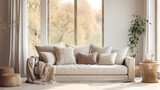 Home interior - Beige fabric sofa against window