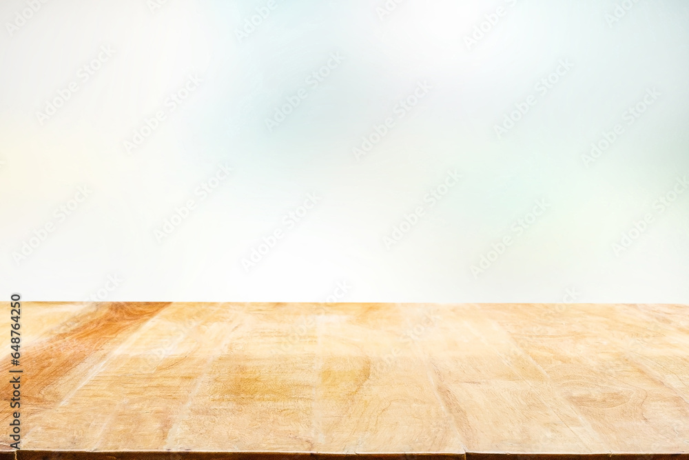 Empty wooden table and blurred background, abstract background..