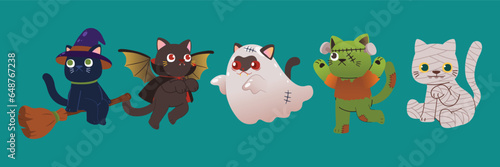  Funny Halloween Costumes for Cats, Spooky Night, Vector, Illustration
