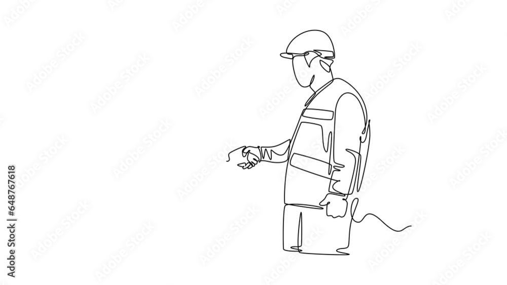 Animated self drawing of continuous line draw architect woman and builder foreman wearing construction vest and helmet handshake to deal a big project. Great teamwork. Full length one line animation Animated self drawing of continuous line draw architect woman and builder foreman wearing construction vest and helmet handshake to deal a big project. Great teamwork. Full length one line animation