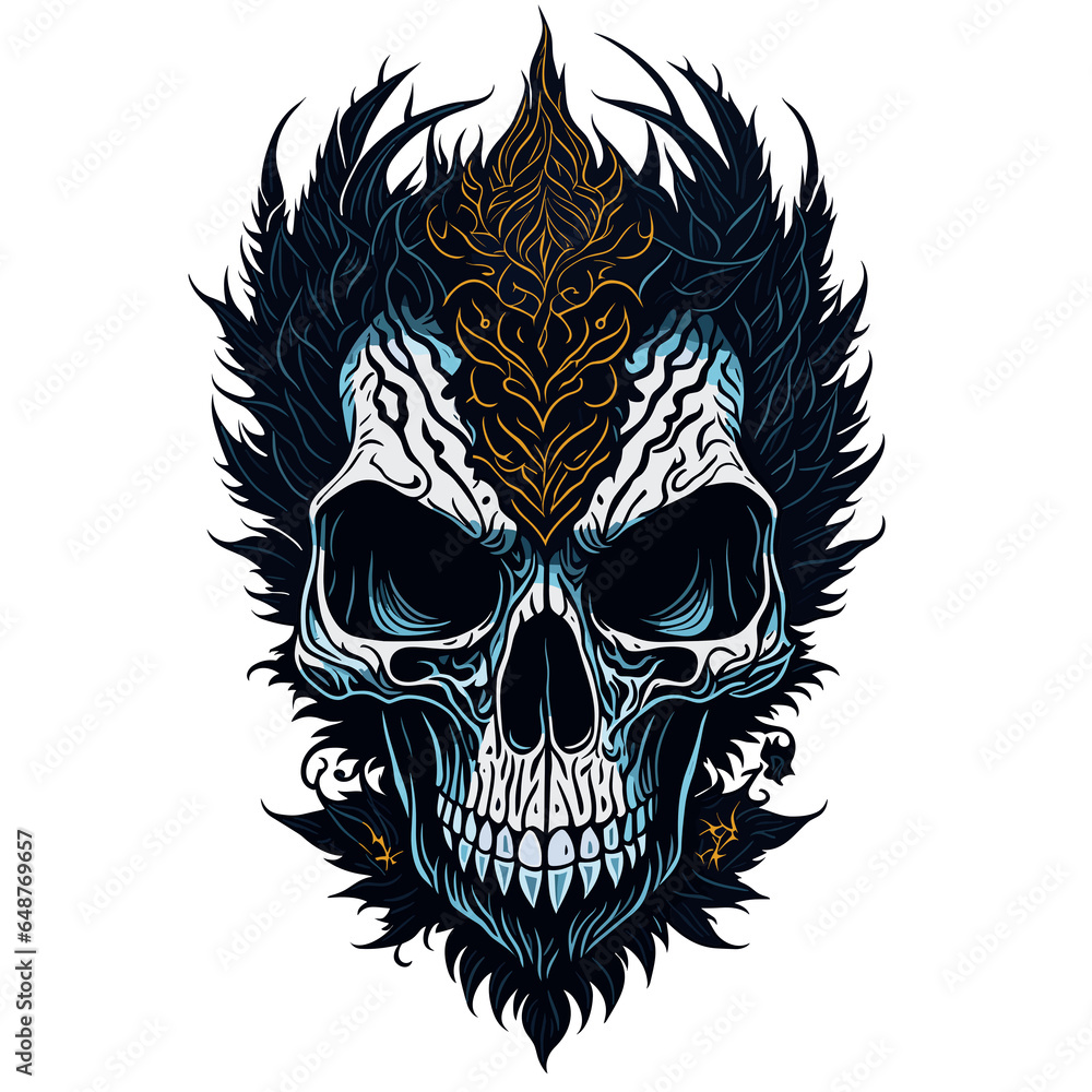 Skull and Classic Line Art Illustration Design Element in Classic or Retro Style. Human Skull Clipart Object or Illustration Design Element