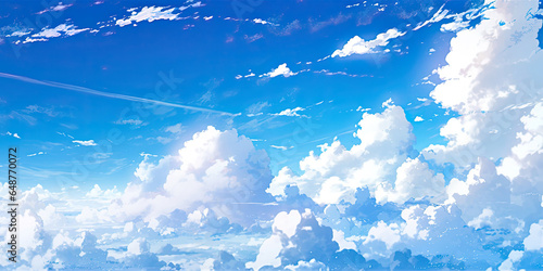 Anime beautiful blue sky white clouds sky background, generated ai