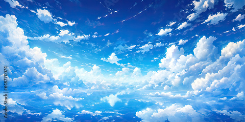Anime beautiful blue sky white clouds sky background, generated ai