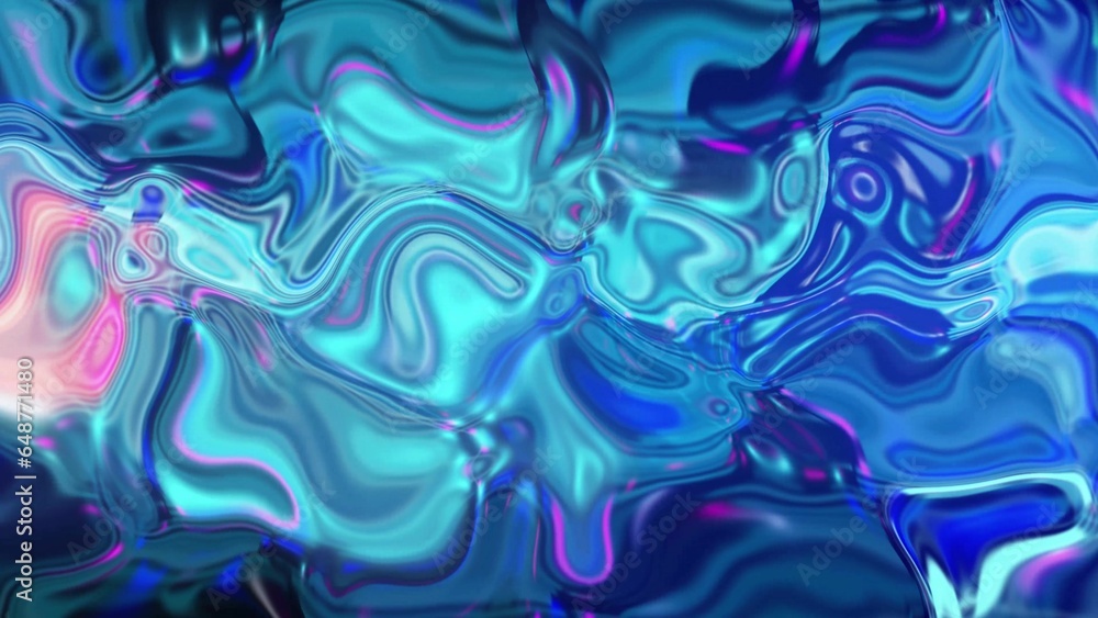 3D glowing shiny blue color twisted liquid background.
