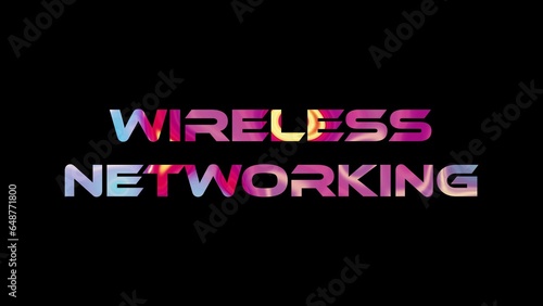 Virtul Networking text on black background. Multicolored glossy technological word written on black.