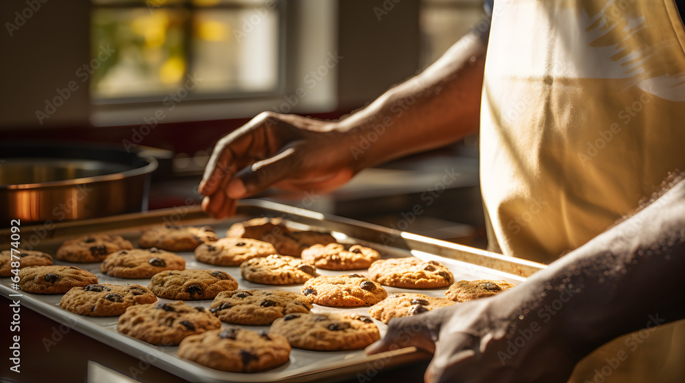 Close up of a black man baking cookies