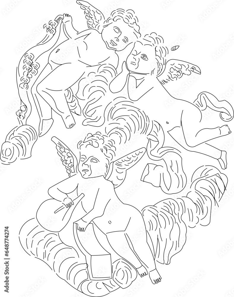 Vector sketch illustration of greek roman classical baby angel ornament architectural design