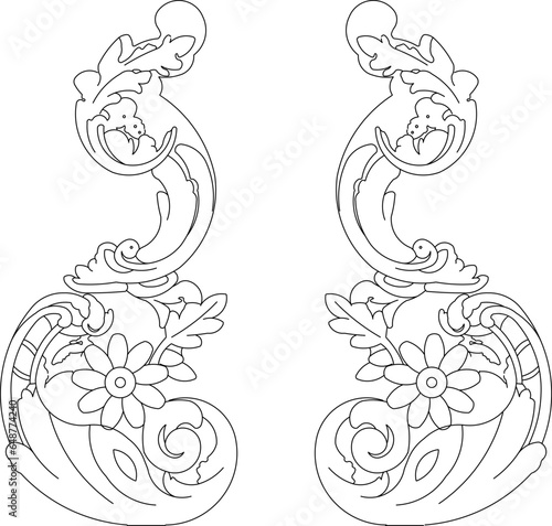 Vector sketch illustration of floral classic logo icon ornament design for completeness of the image