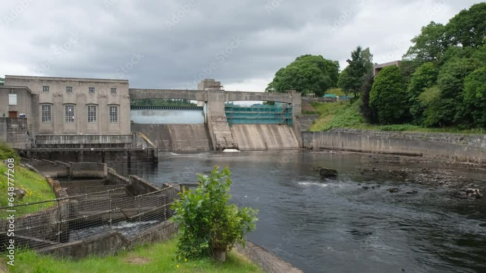 Pitlochry Dam, hydro electric power station and fish ladder Pitlochry Dam, hydro electric power station and fish ladder