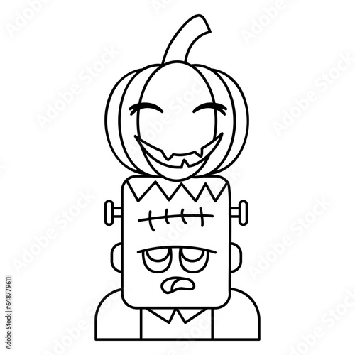 frankenstrein and pumpkin jack halloween drawing cute cartoon outline

