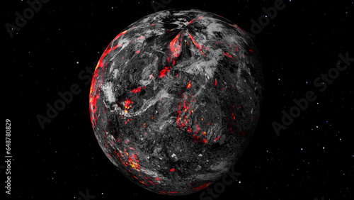 Fototapeta Naklejka Na Ścianę i Meble -  Lava planet in space. Earth planet become a lava planet. Global warming effect on earth.