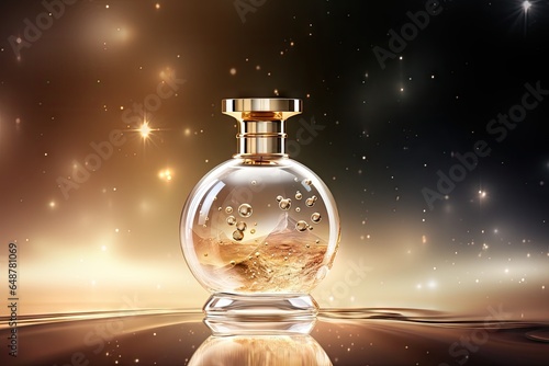 Perfume bottle on gold black background