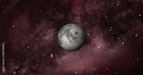 Planet moon with colorful galaxy . 3d Moon planet on space with colorful starry night. front view of the moon from space. view earth 4k resolution. photo