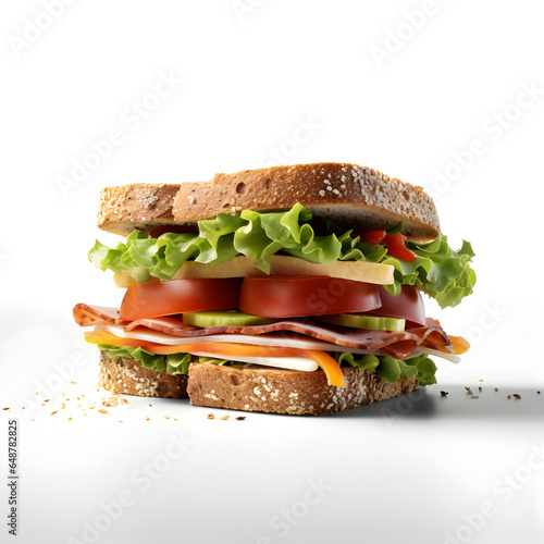 sandwich with ham and vegetables, delicious and fresh (ID: 648782825)