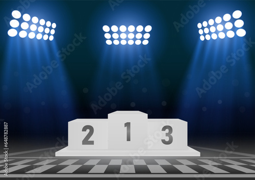 Sport Winner Podium in Racing Track Arena. Pedestal Sport Podiums. Podium Winner Stand. Vector Illustration.