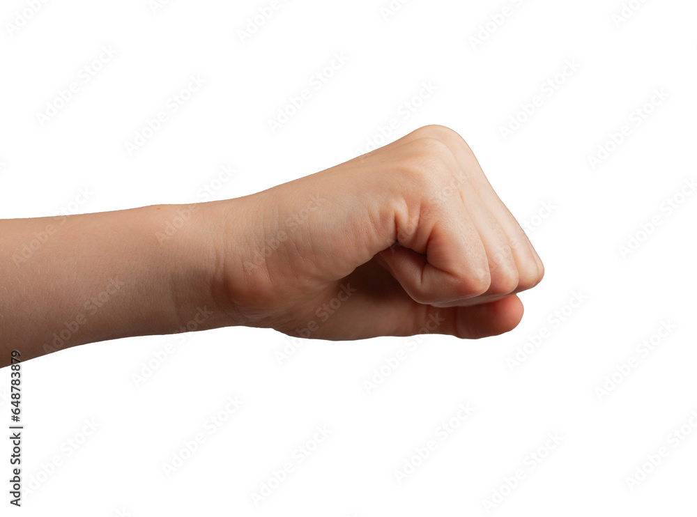 Fist outstretched forward, side view, isolated on white background Fist outstretched forward, side view, isolated on white background