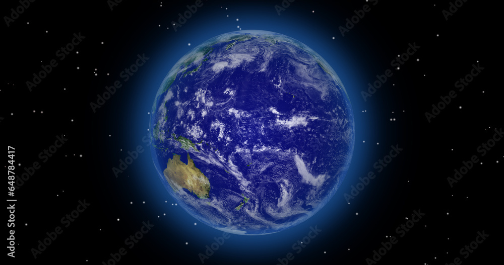 Earth planet on space with colorful starry night. 3d rendered photo realistic earth.