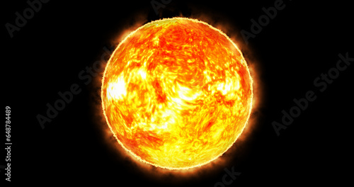 3d sun isolate on black .4k closeup sun view from space. waving lava upon the sun surface. 3d rendered sun over 4k resolution.