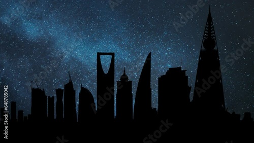 Riyadh Tower Kingdom Centre by Night, Time Lapse with Stars and Milky Way in Background, Saudi Arabia photo