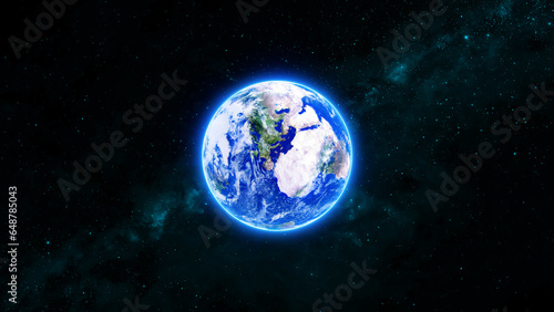 Fototapeta Naklejka Na Ścianę i Meble -  Shine light and glow small stars with Earth to realistic style from cosmos. Globe is centered in frame. illustration background.