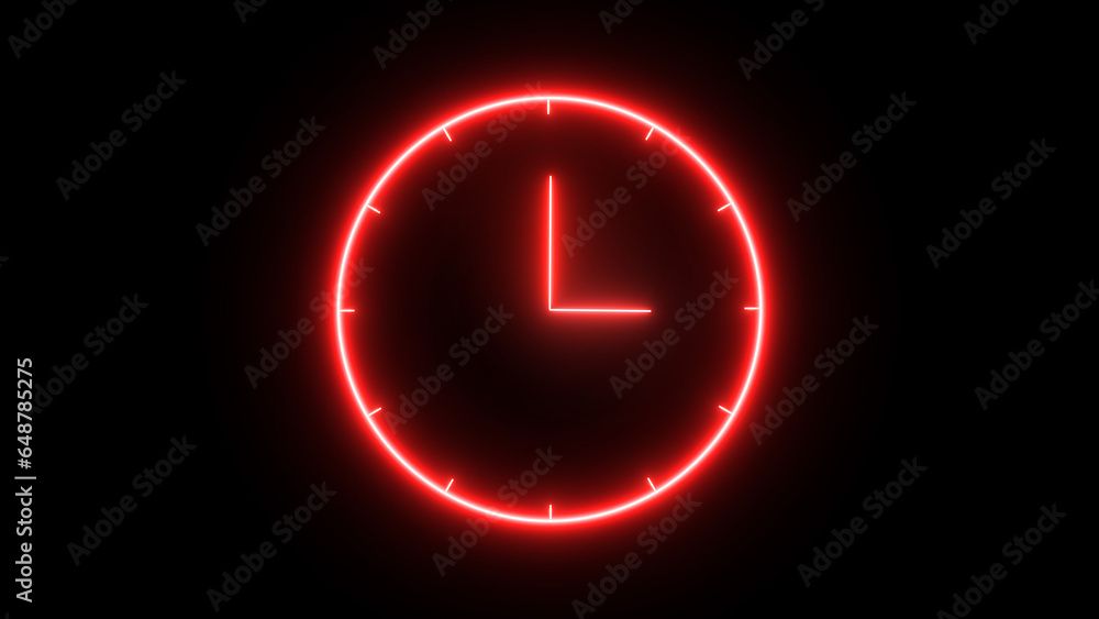 Glowing neon clock on black. time 03:00 o clock. - obrazy, fototapety, plakaty 