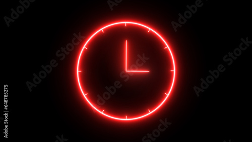 Glowing neon clock on black. time 03:00 o clock. photo