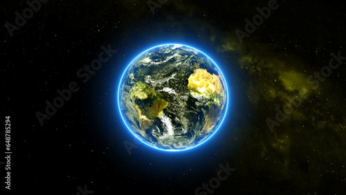 Fototapeta Naklejka Na Ścianę i Meble -  Shine light and glow small stars with Earth to realistic style from cosmos. Globe is centered in frame. illustration background.