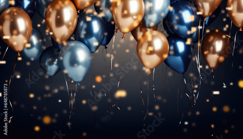 Beautiful Festive Background with Gold and Blue Balloons