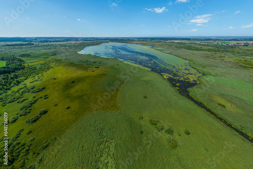 Der Federsee bei Bad Buchau in Oberschwaben im Luftbild photo