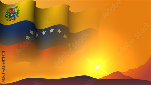 venezuela waving flag concept background design with sunset view on the hill vector illustration