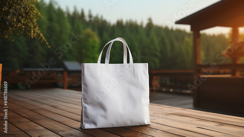 Blank White Shopping Bag in Table Mockup Template Image 