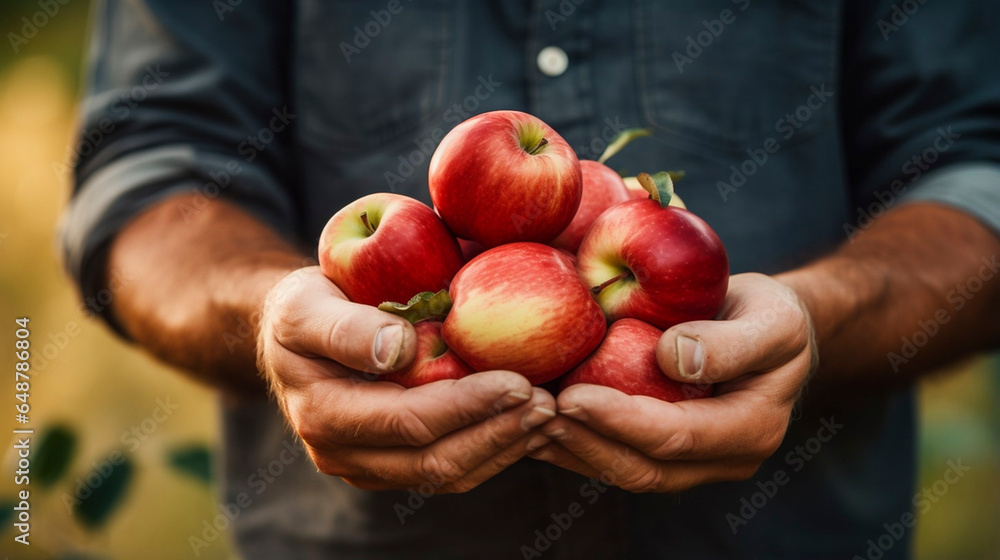 custom made wallpaper toronto digitalClose up of hands showing fresh apples during autumn from a apple tree. Farmer picking apples with his bare hands. Harvesting fruit, apples. Healthy food.