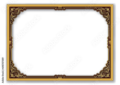 Gold photo frame with corner Thailand line floral for picture, Vector design decoration