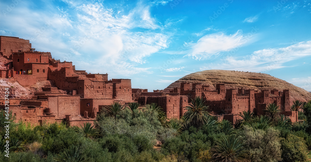 Aït Benhaddou in Morocco, a fortified village kasbah (ksar) of Aït Benhaddou in the foothills of the High Atlas Mountains