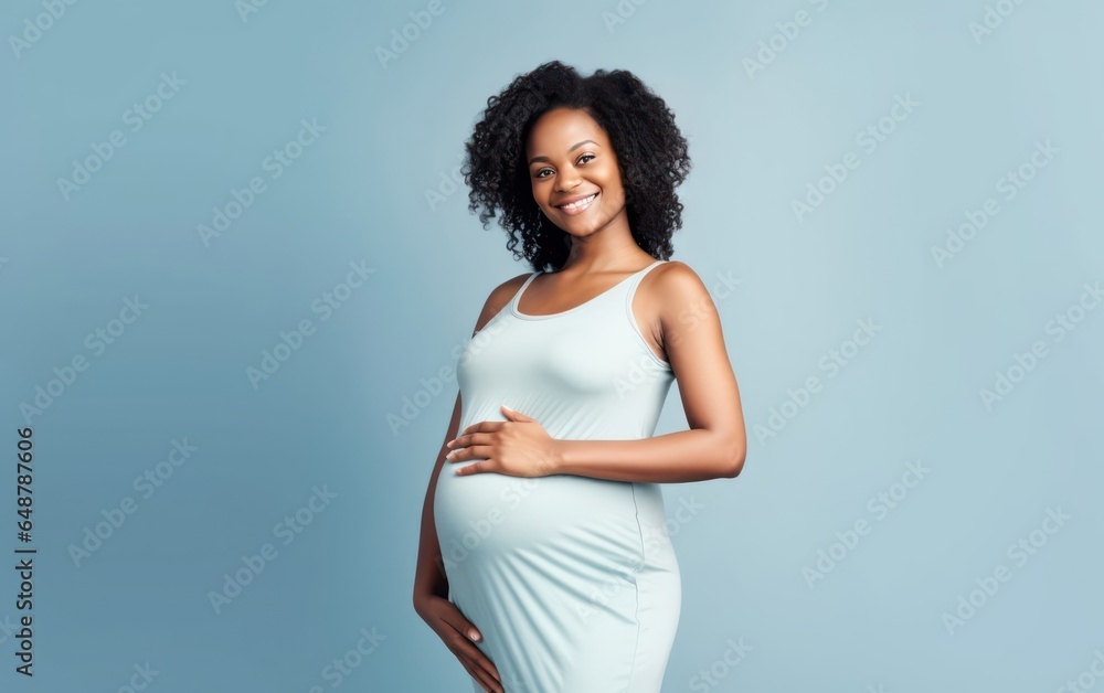 happy pregnant black woman touching her belly happy pregnant black woman touching her belly