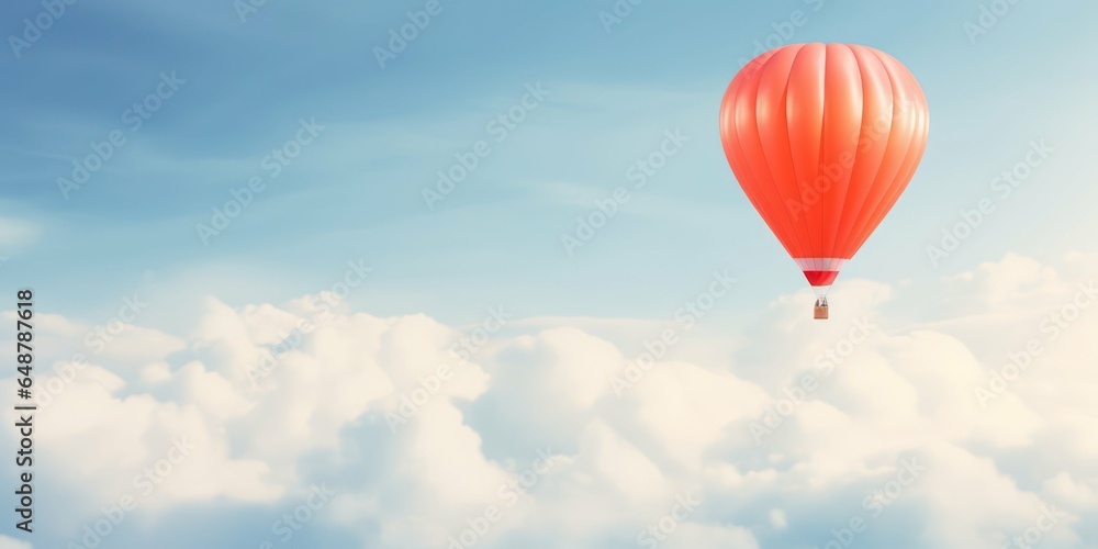Fototapeta premium A serene air balloon peacefully floating high above the mountains