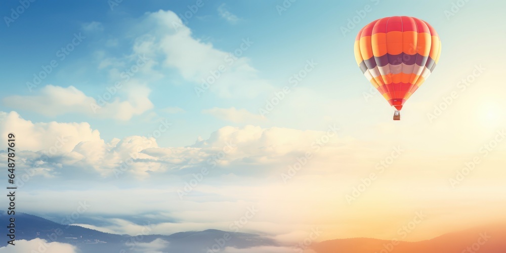 Fototapeta premium A festive air balloon joyfully gliding in the bright morning sky