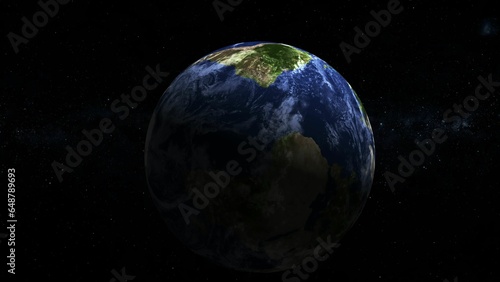 Isolated earth planet in space with starry sky on black color illustration background.