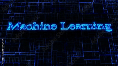 Machine Learning text concept on si-fi technology circuit line particles illustration background.