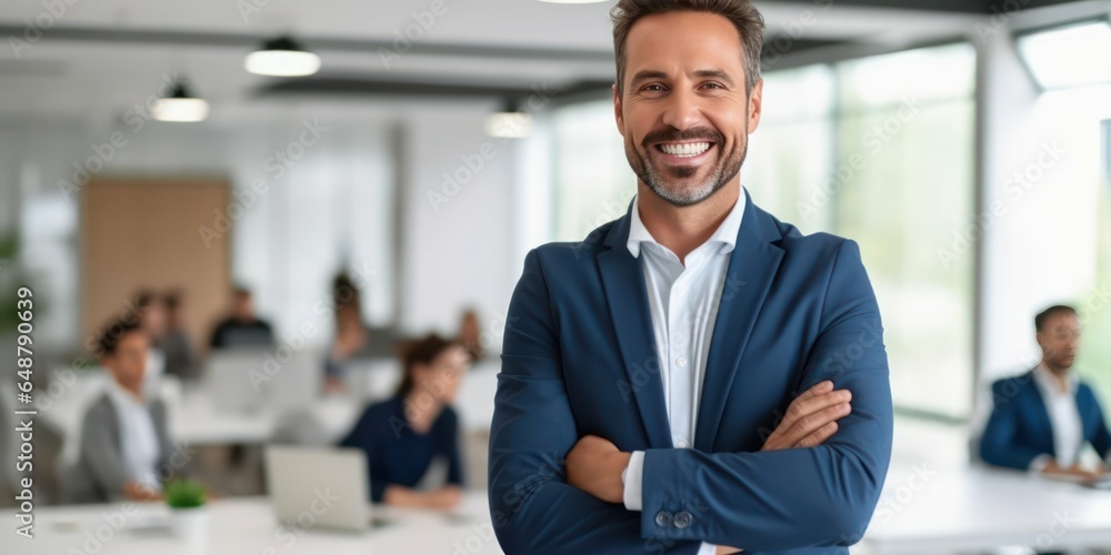 Confidence radiates from the businessman with crossed arms Confidence radiates from the businessman with crossed arms