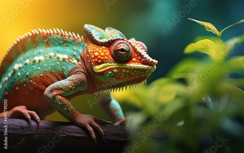 An intimate scene: the chameleon world in macro against a softly blurred backdrop of nature