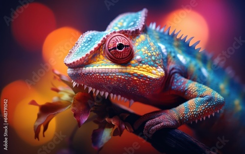 A mesmerizing chameleon macro against a softly blurred nature backdrop © sitifatimah