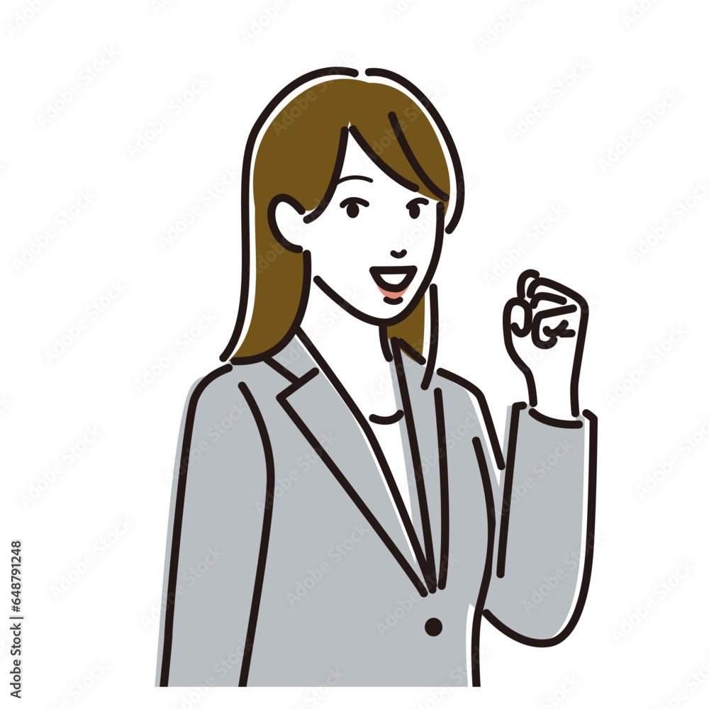 ガッツポーズをするスーツを着た女性 ガッツポーズをするスーツを着た女性
