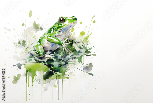 Watercolor painting of tree frog on white background. Amphibian. Illustration, Generative AI. photo