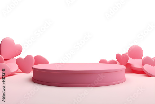 Valentine day minimal scene for product display presentation design, 3D cylinder pedestal or stand podium with hearts decorations celebration, isolated on white background, ai generate