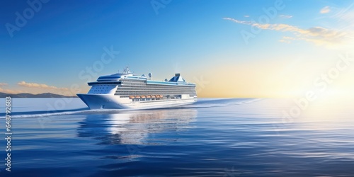 shot of large cruise ship at deep blue sea photo